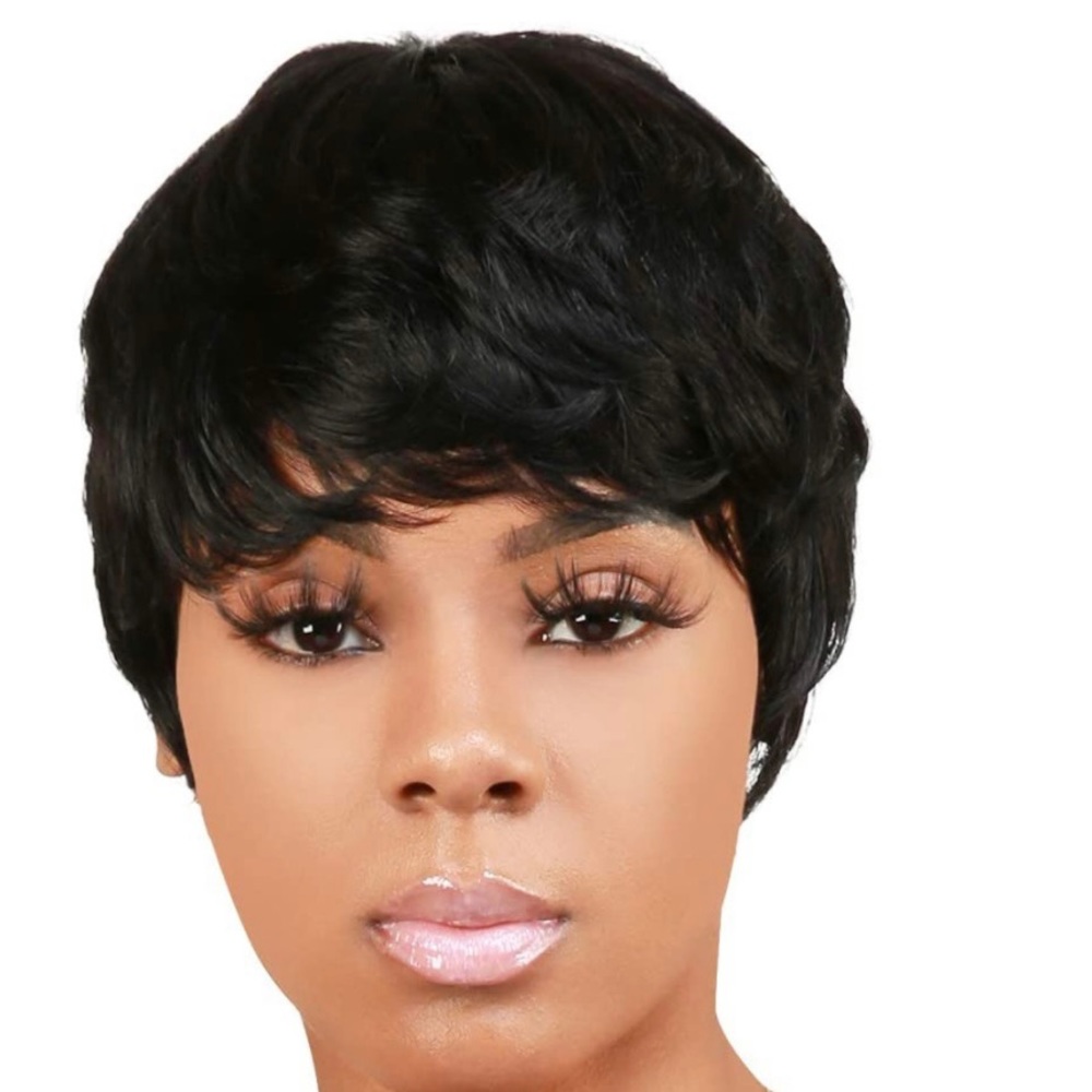 Rebecca fashion short pixie cut wig human hair wig wavy wave layered hair wig